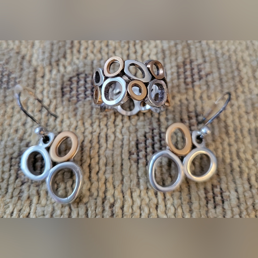 Brighton Silver & Gold Tone Circle Drop Earrings and Ring Set